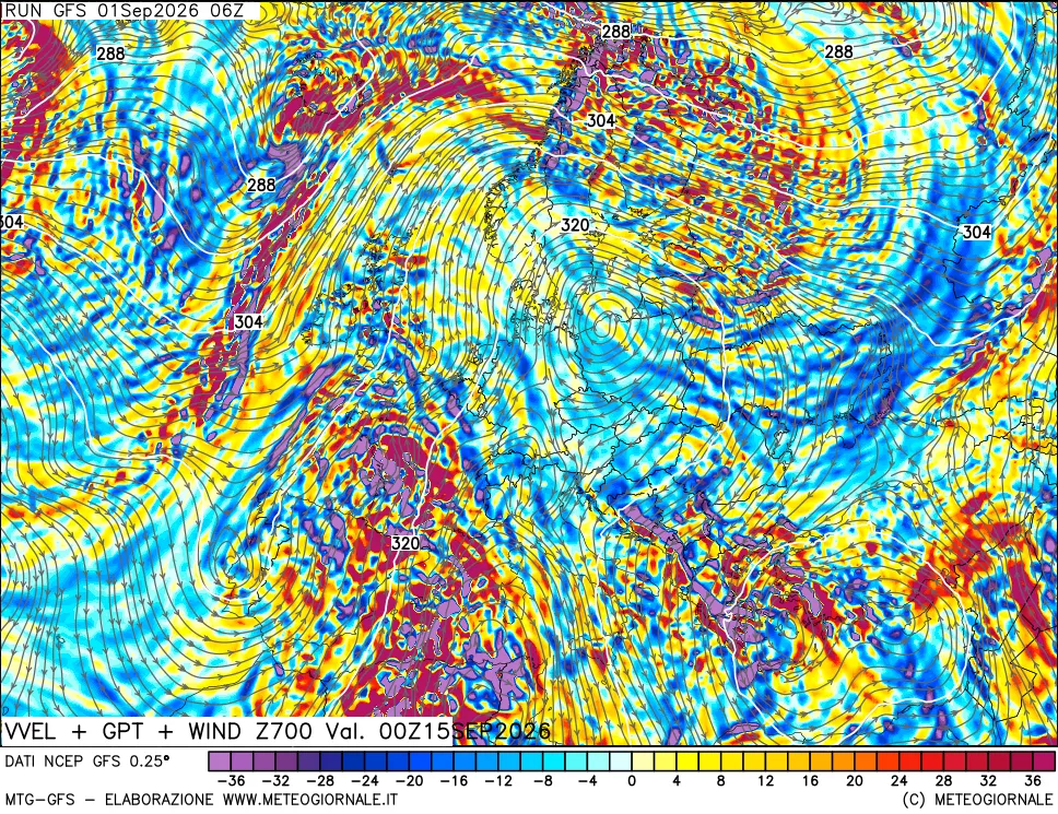mappa 700 hPa Velocità verticiali + GPT + Vento