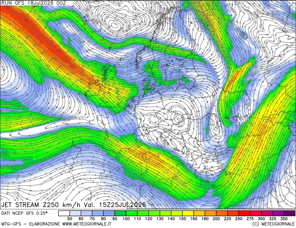 mappa 250 hPa Jet stream