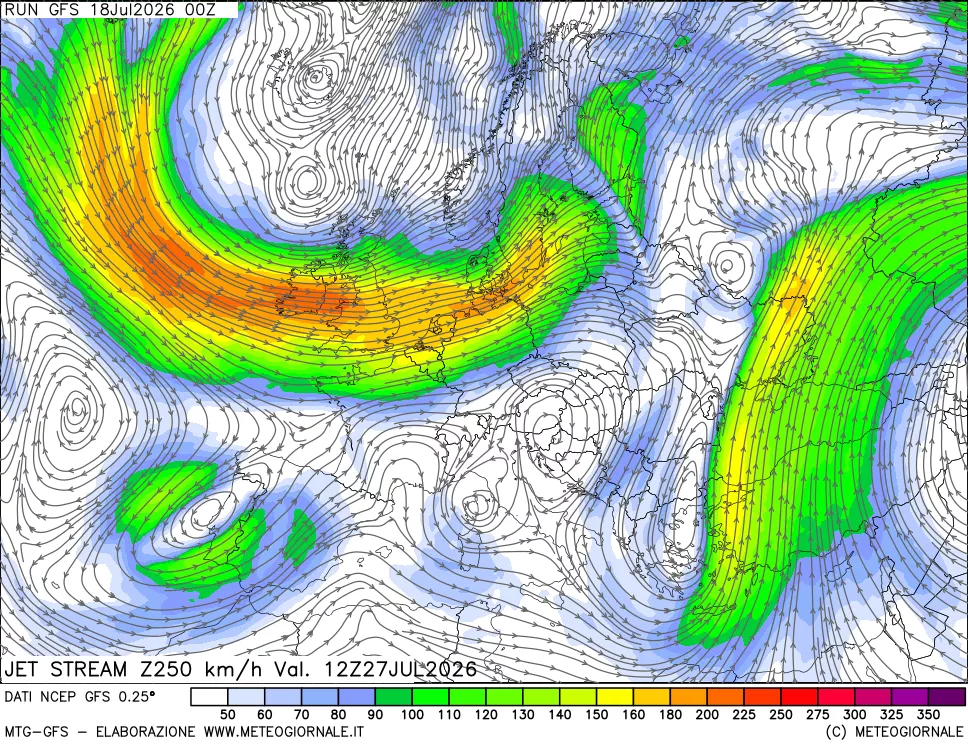 mappa 250 hPa Jet stream