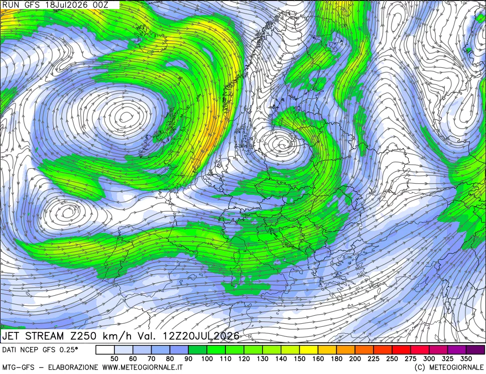 mappa 250 hPa Jet stream