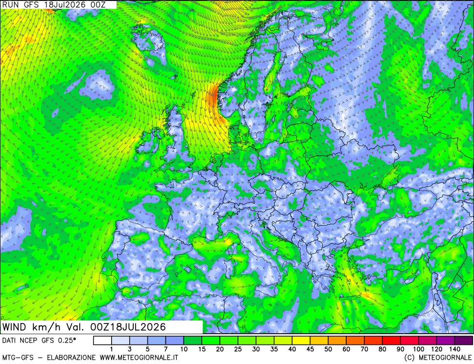 mappa 10 m Vento forza e direzione