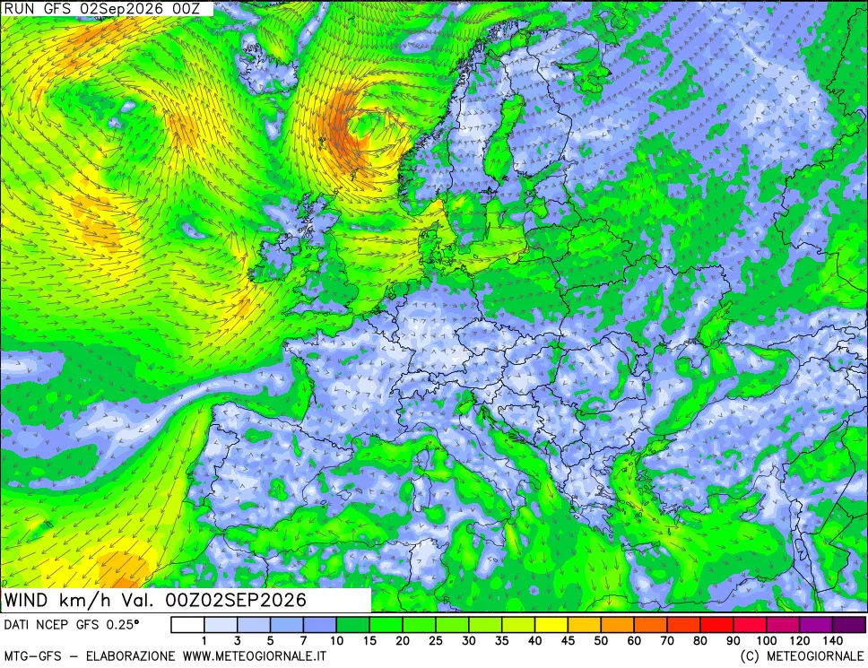 mappa 10 m Vento forza e direzione