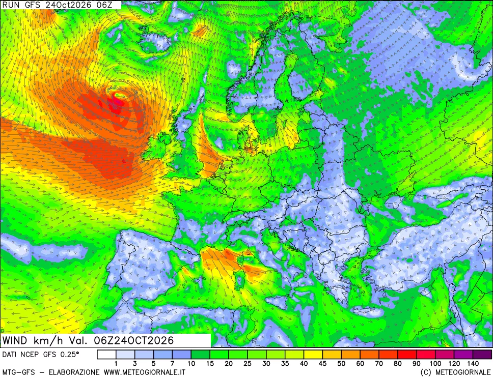 mappa 10 m Vento forza e direzione