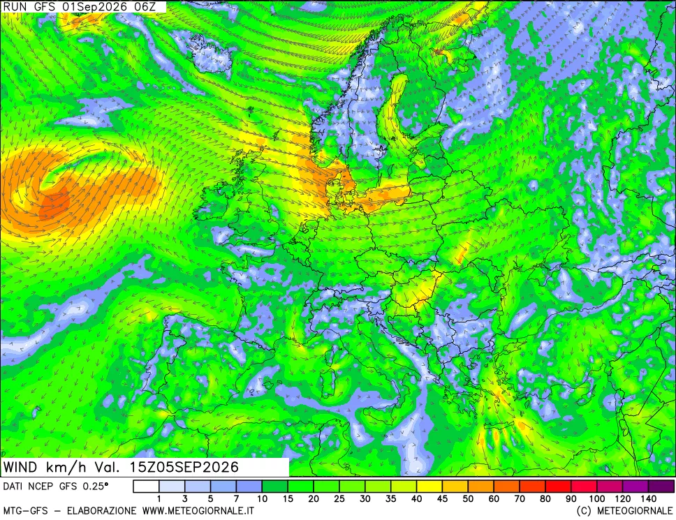 mappa 10 m Vento forza e direzione