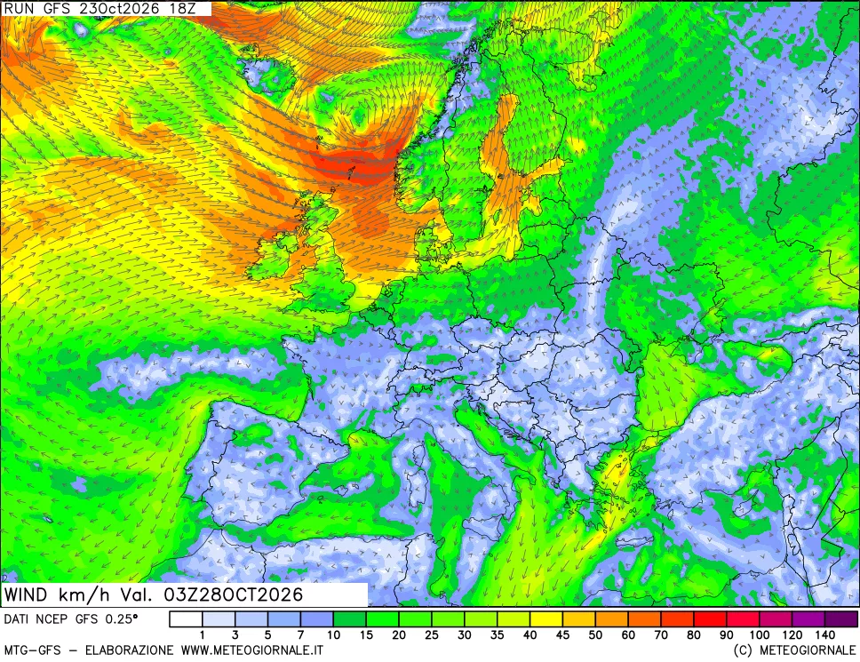 mappa 10 m Vento forza e direzione