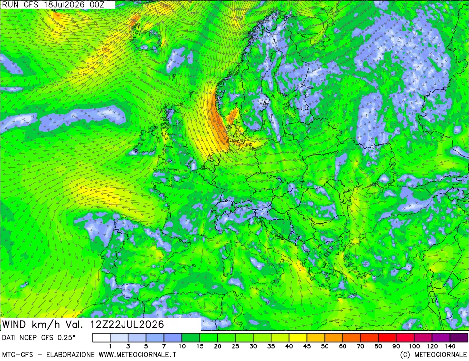 mappa 10 m Vento forza e direzione