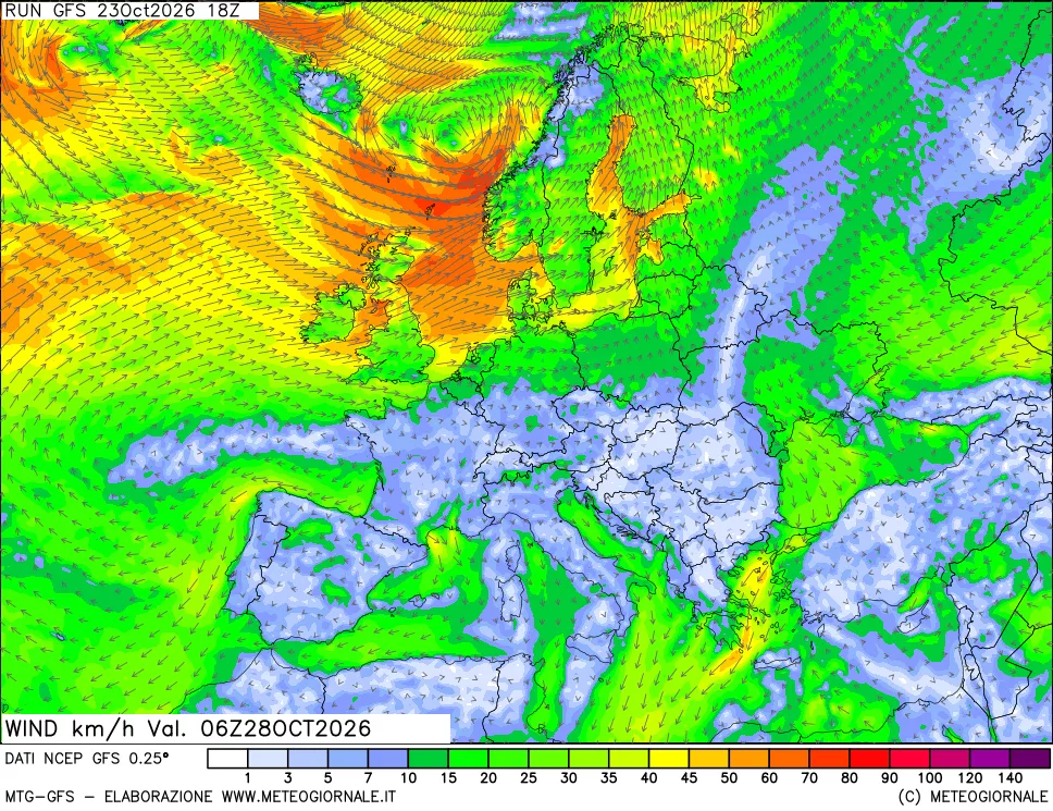 mappa 10 m Vento forza e direzione