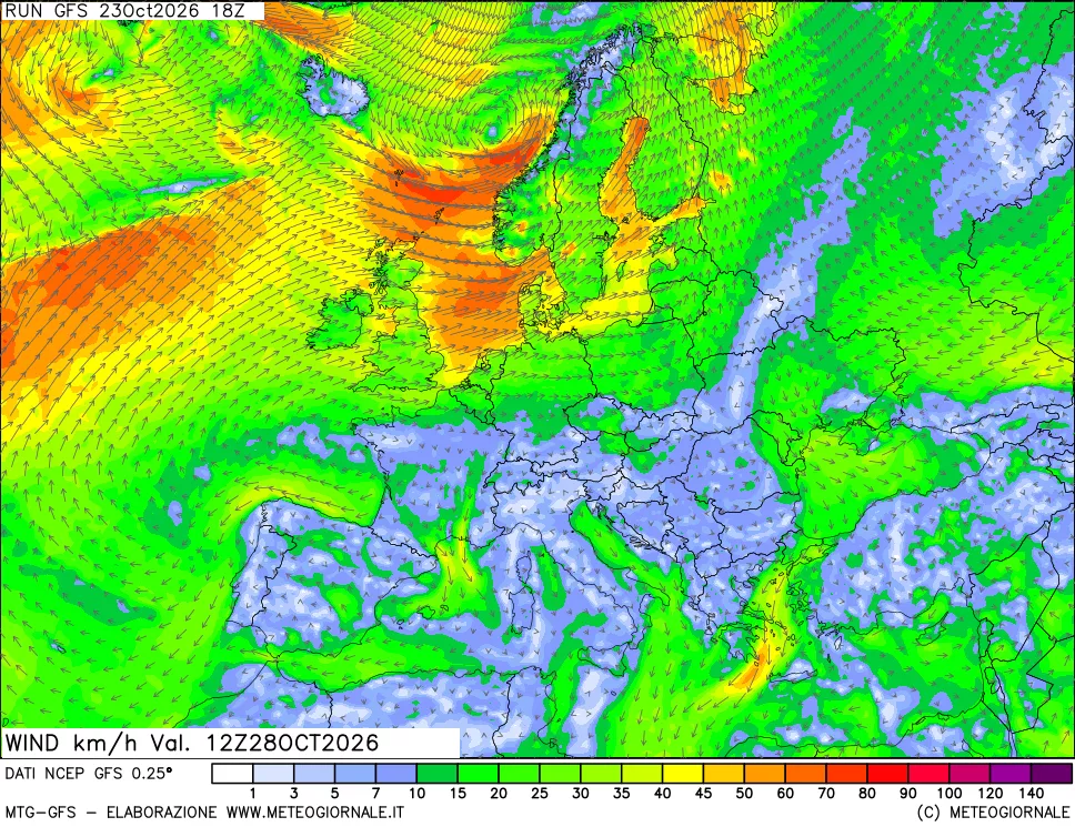 mappa 10 m Vento forza e direzione