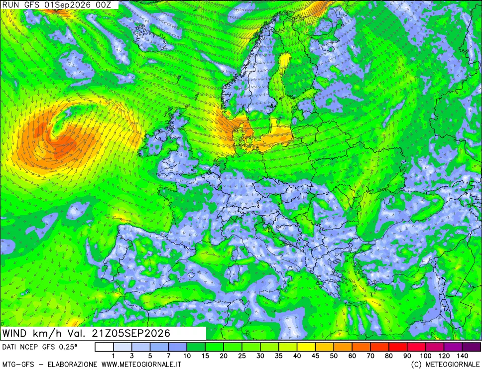 mappa 10 m Vento forza e direzione