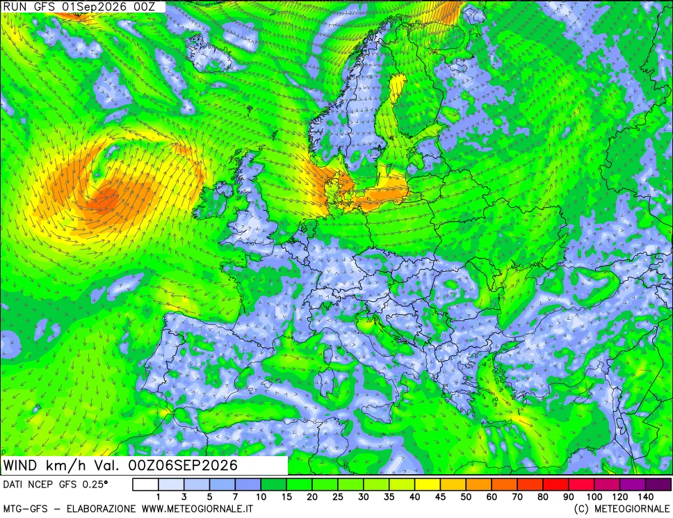 mappa 10 m Vento forza e direzione