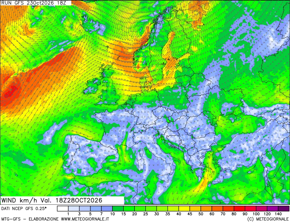 mappa 10 m Vento forza e direzione