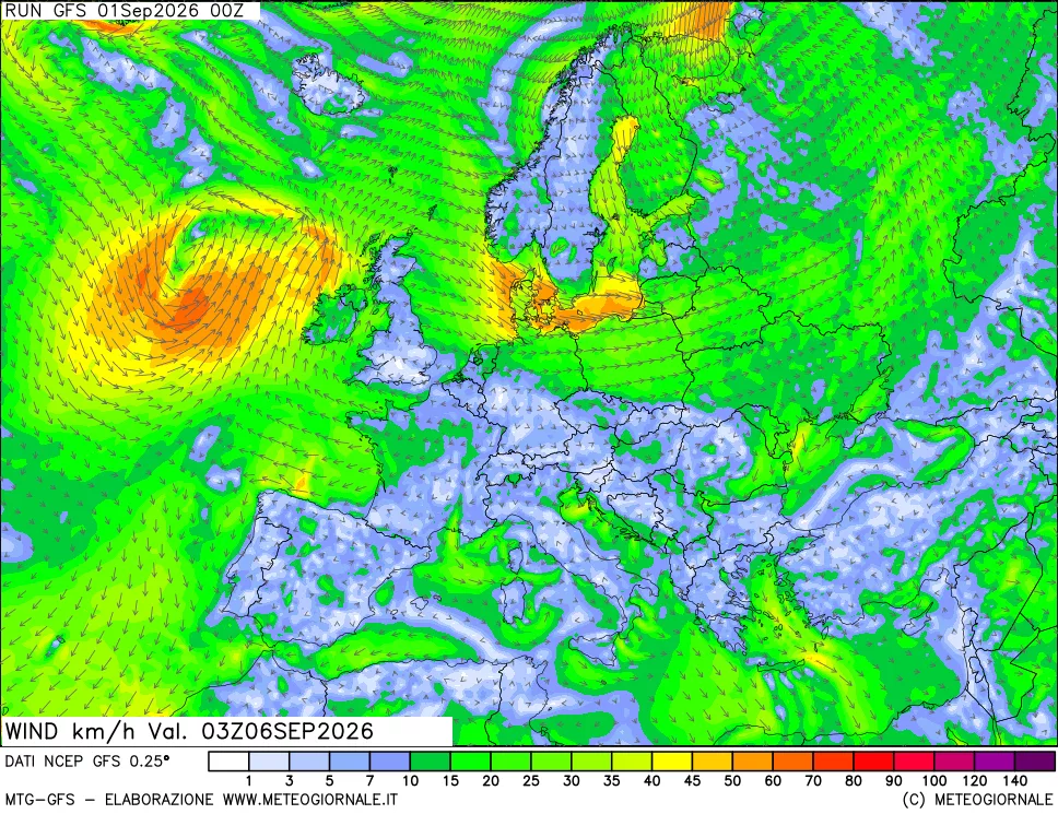 mappa 10 m Vento forza e direzione