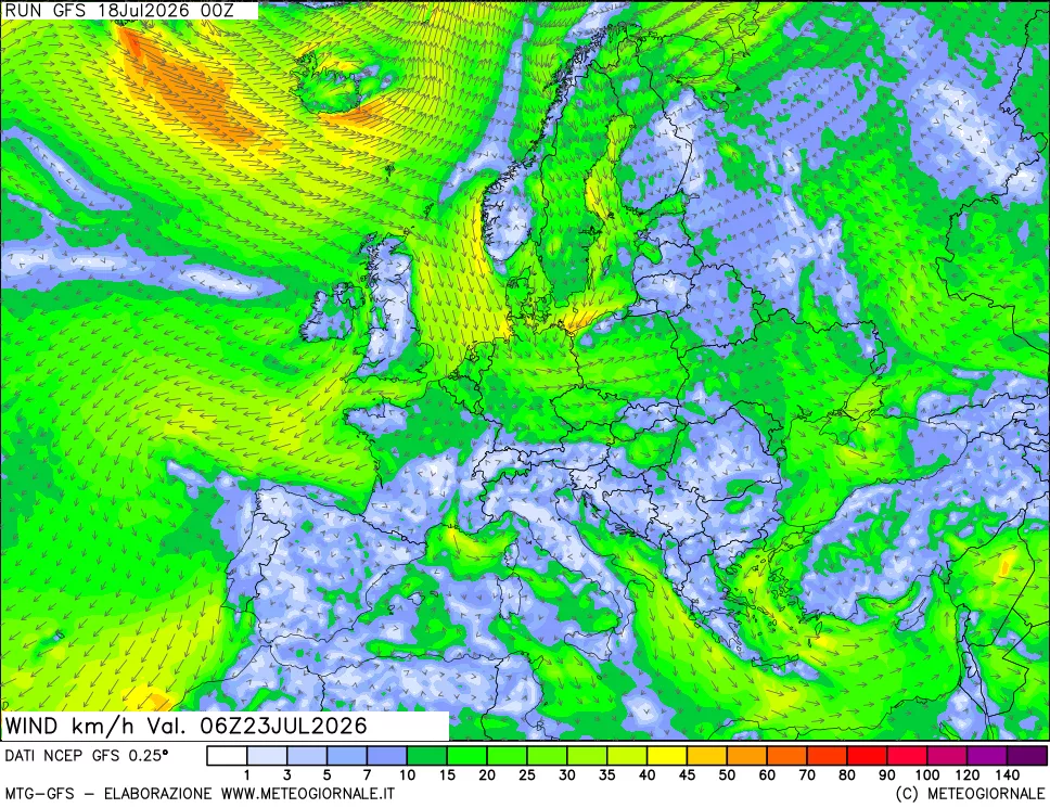 mappa 10 m Vento forza e direzione