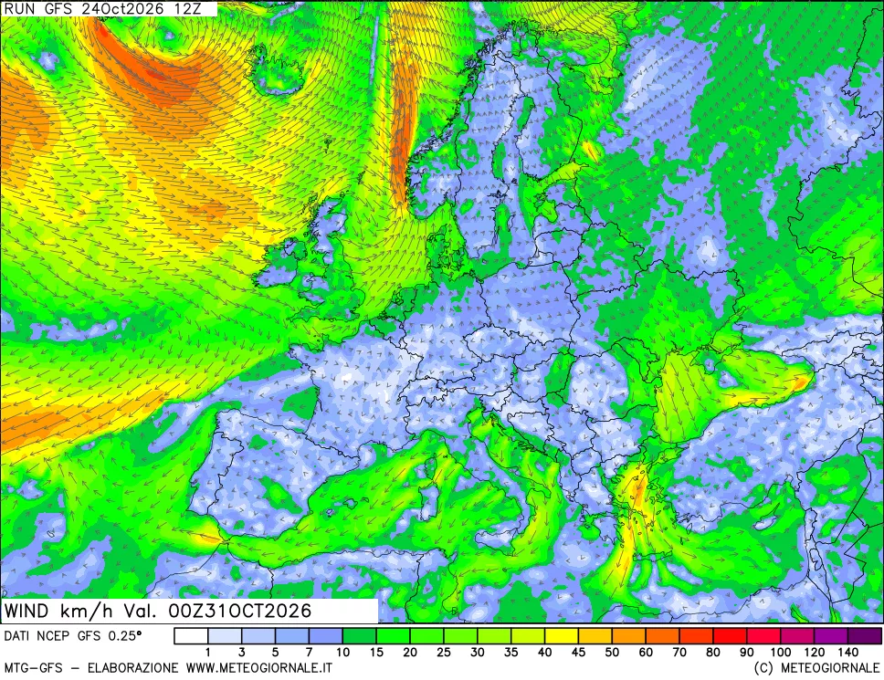 mappa 10 m Vento forza e direzione