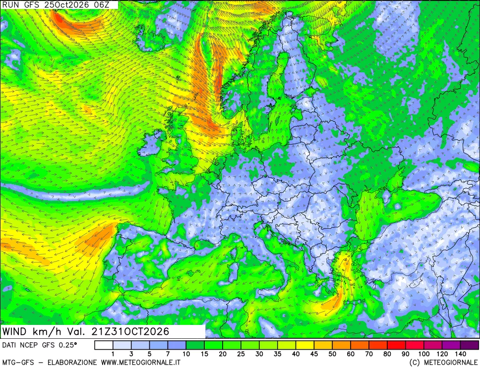 mappa 10 m Vento forza e direzione