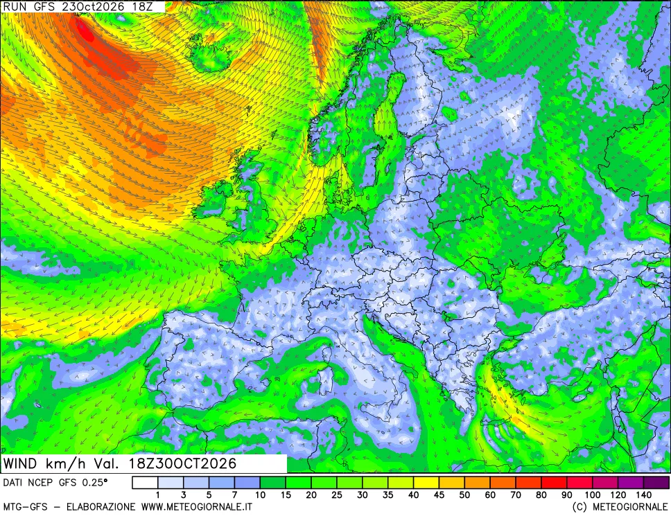 mappa 10 m Vento forza e direzione