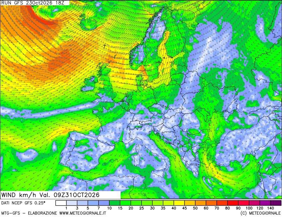 mappa 10 m Vento forza e direzione