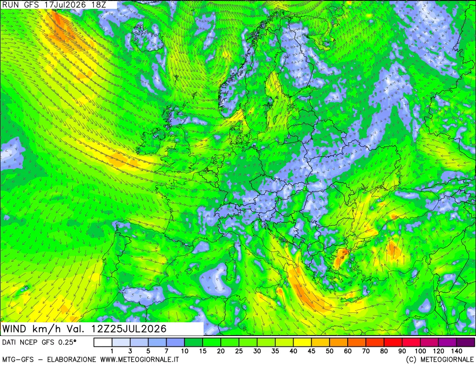 mappa 10 m Vento forza e direzione