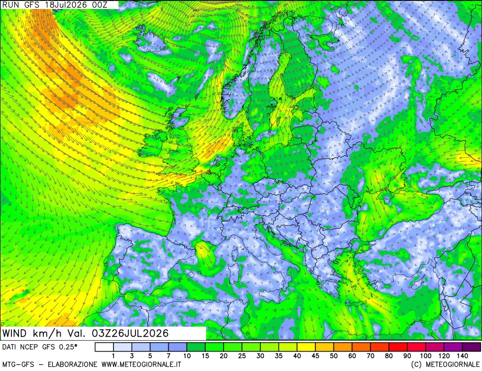 mappa 10 m Vento forza e direzione