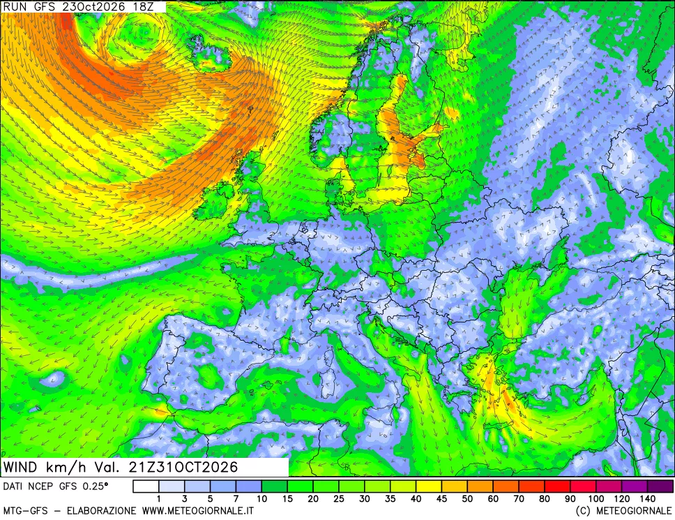mappa 10 m Vento forza e direzione