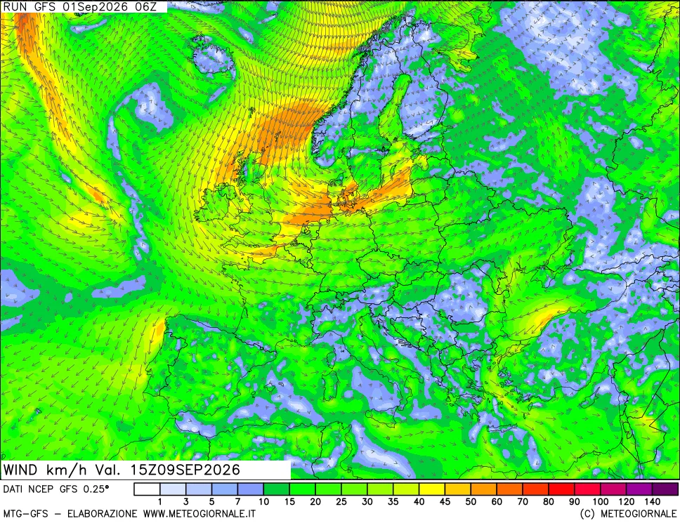 mappa 10 m Vento forza e direzione