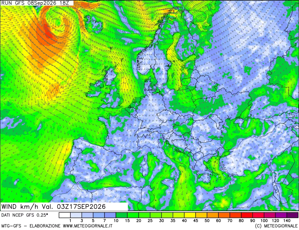 mappa 10 m Vento forza e direzione