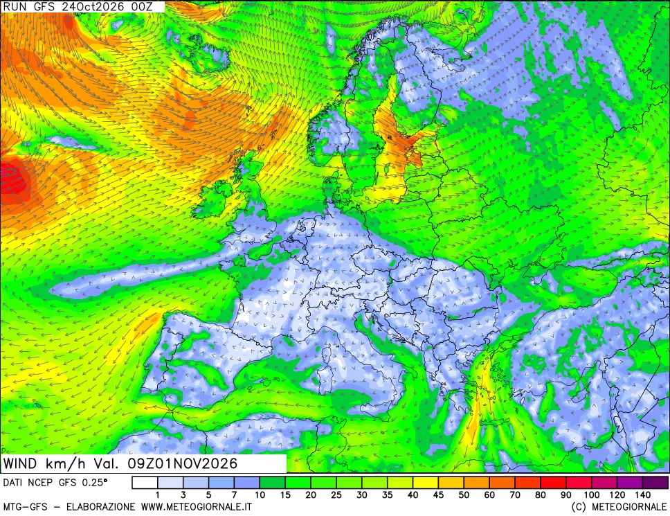 mappa 10 m Vento forza e direzione