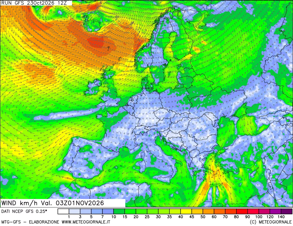 mappa 10 m Vento forza e direzione