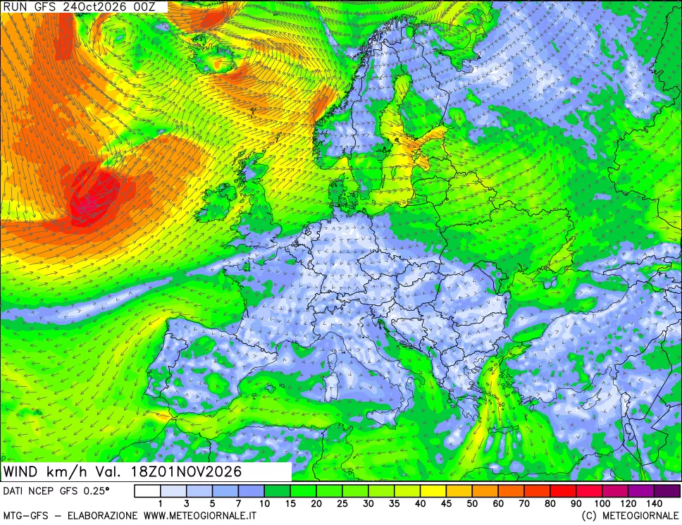 mappa 10 m Vento forza e direzione