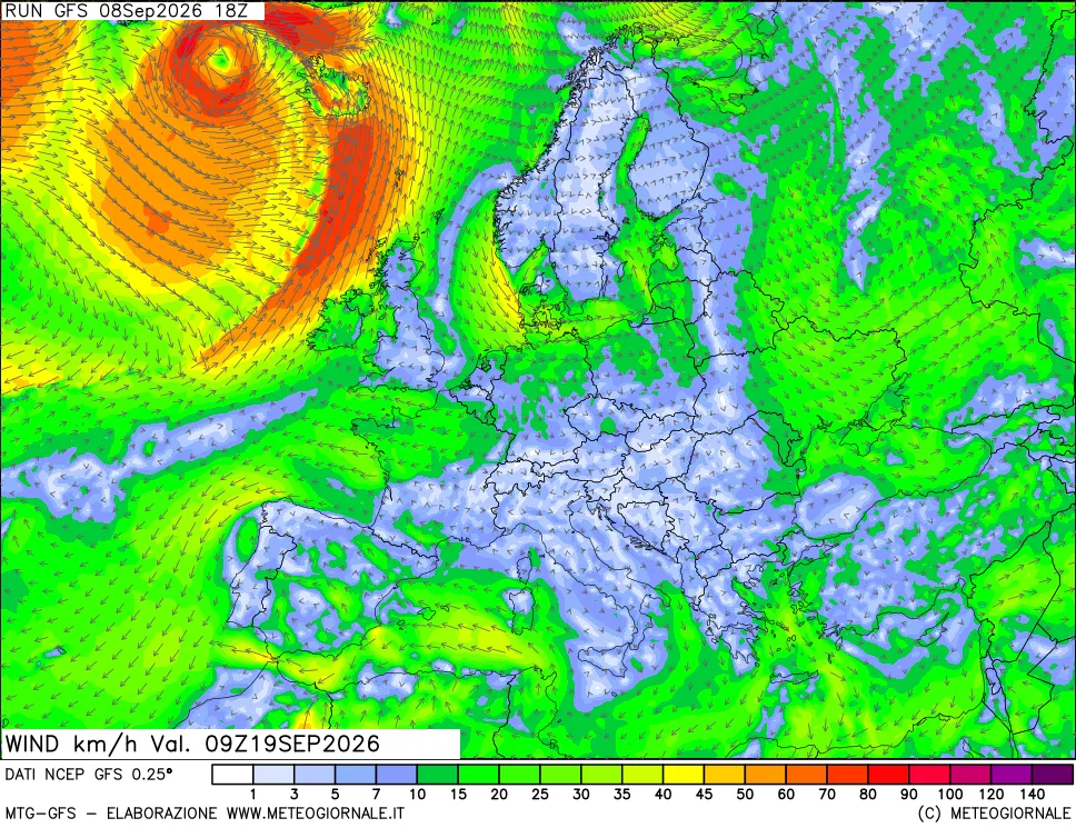 mappa 10 m Vento forza e direzione