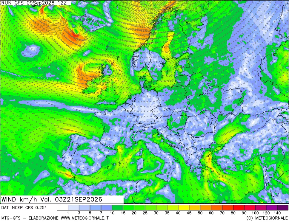 mappa 10 m Vento forza e direzione