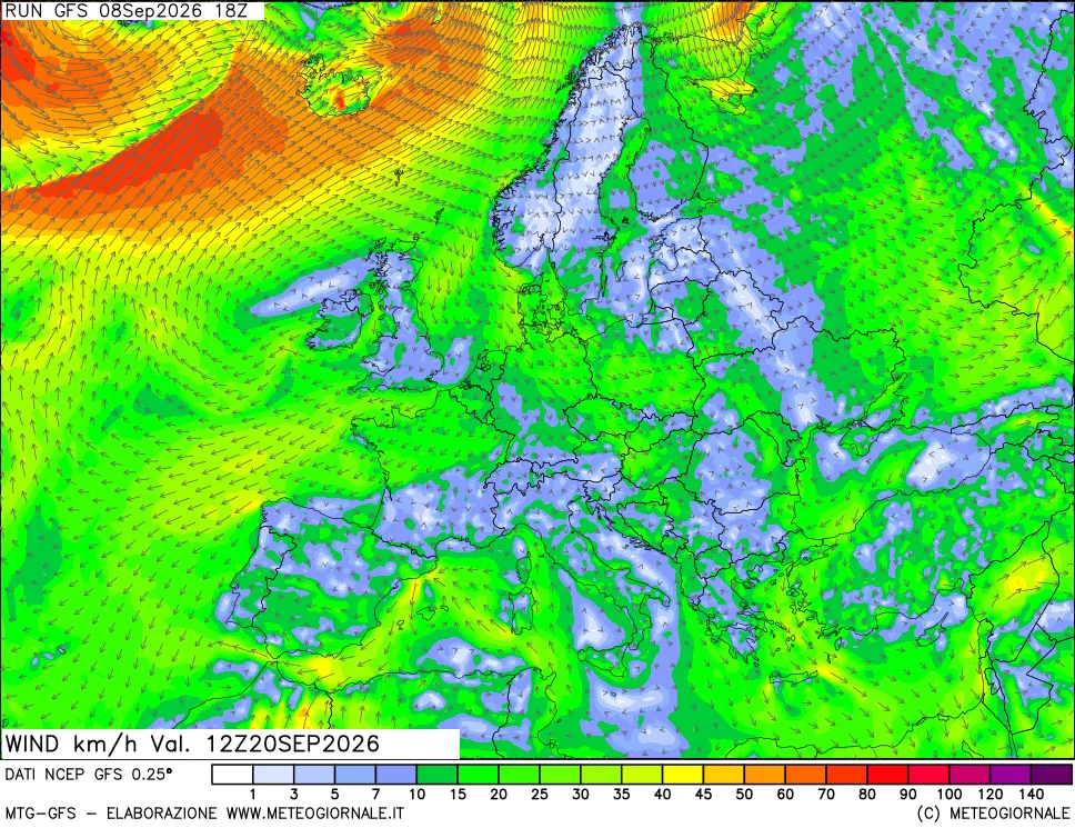 mappa 10 m Vento forza e direzione