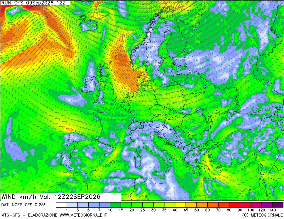 mappa 10 m Vento forza e direzione