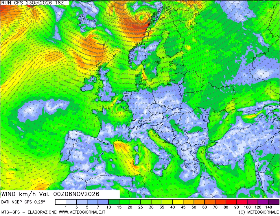 mappa 10 m Vento forza e direzione