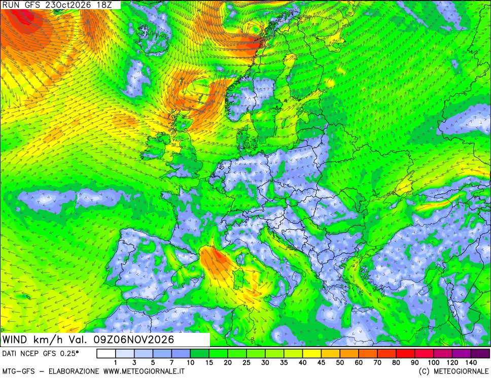 mappa 10 m Vento forza e direzione
