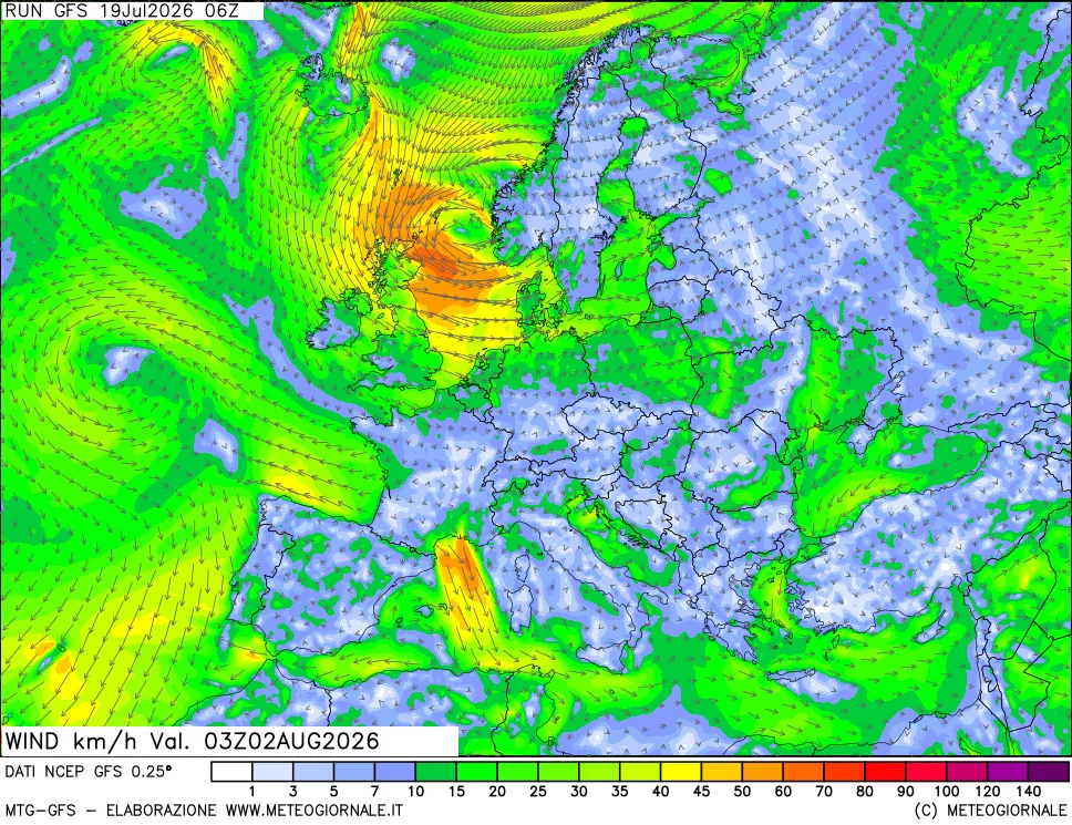 mappa 10 m Vento forza e direzione