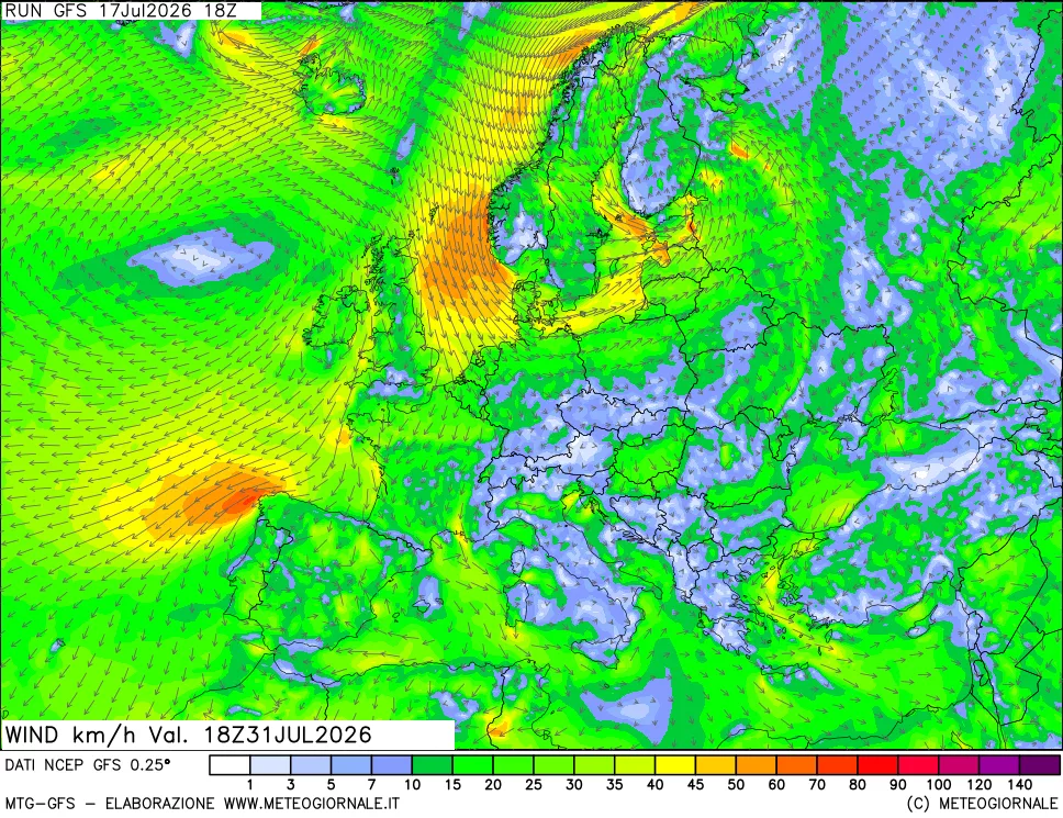 mappa 10 m Vento forza e direzione