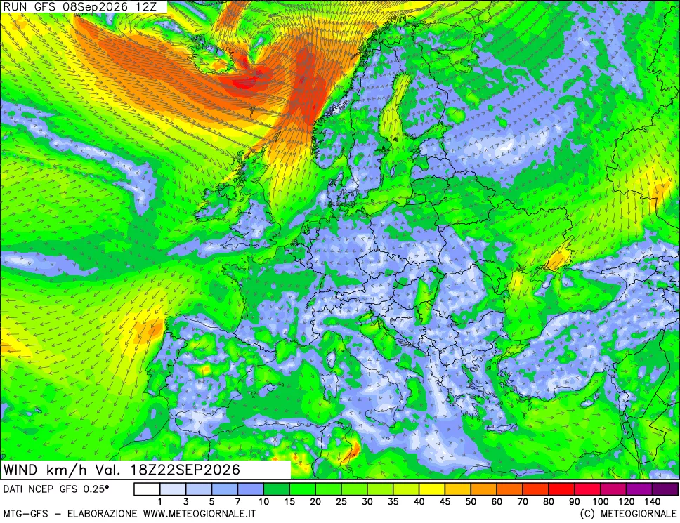 mappa 10 m Vento forza e direzione