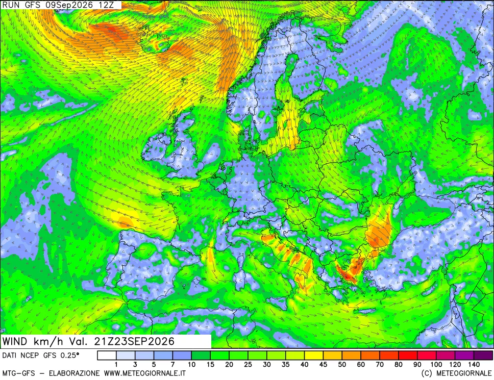 mappa 10 m Vento forza e direzione