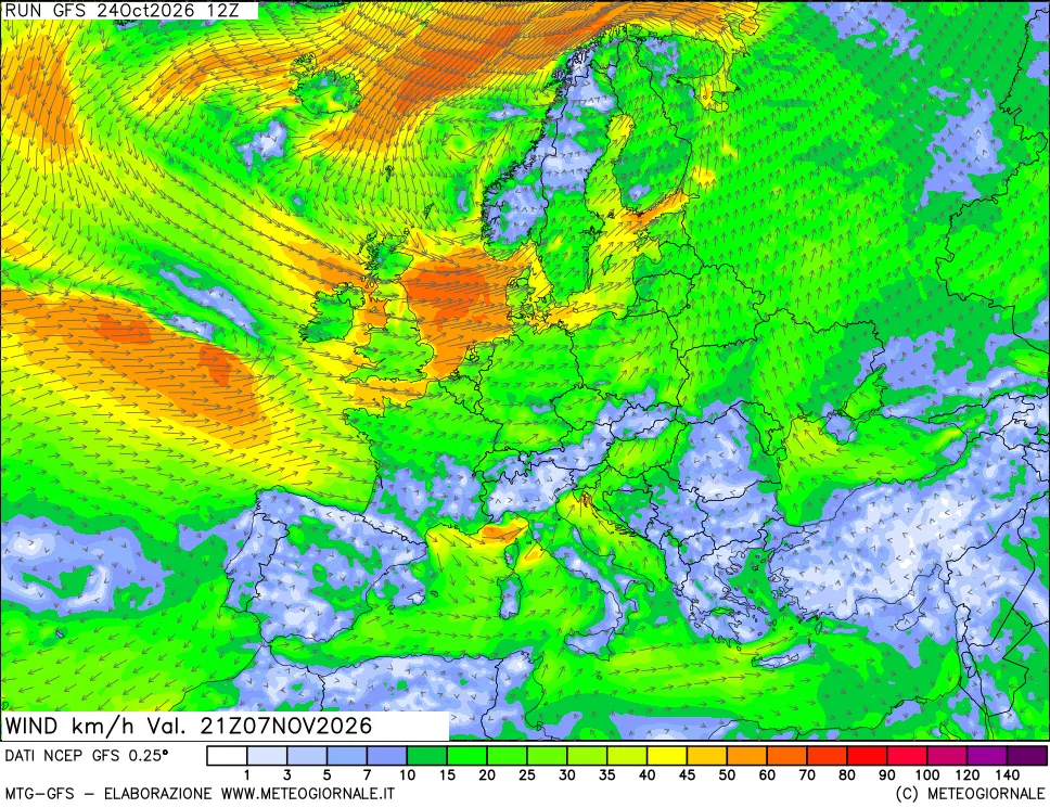 mappa 10 m Vento forza e direzione