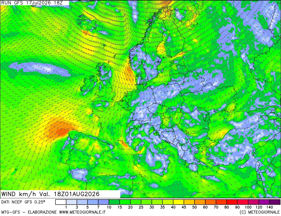 mappa 10 m Vento forza e direzione