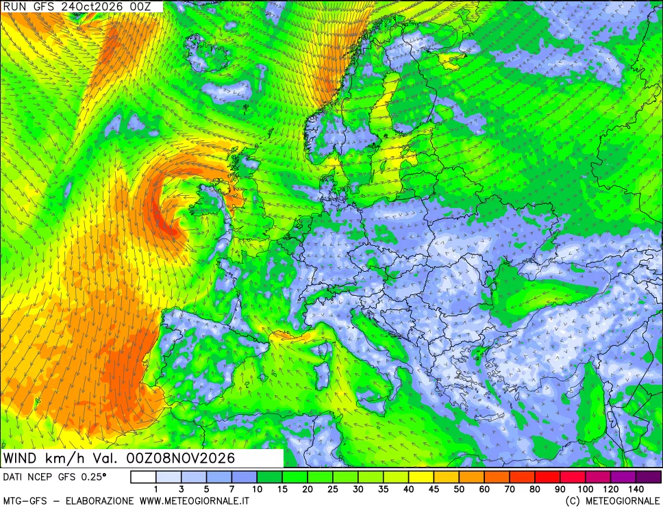mappa 10 m Vento forza e direzione