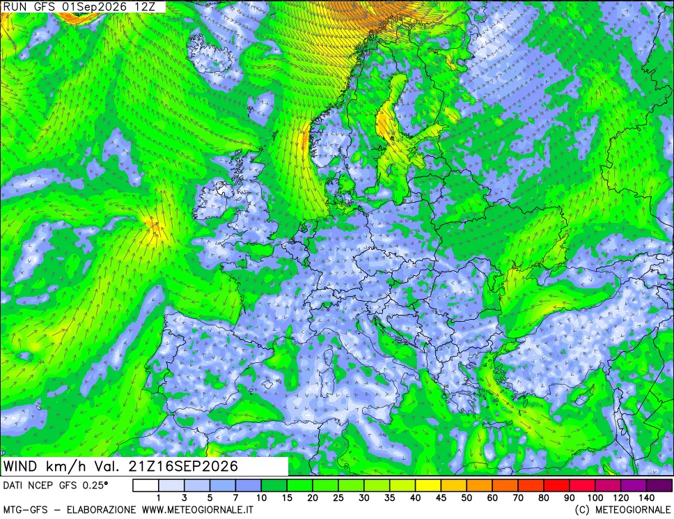 mappa 10 m Vento forza e direzione