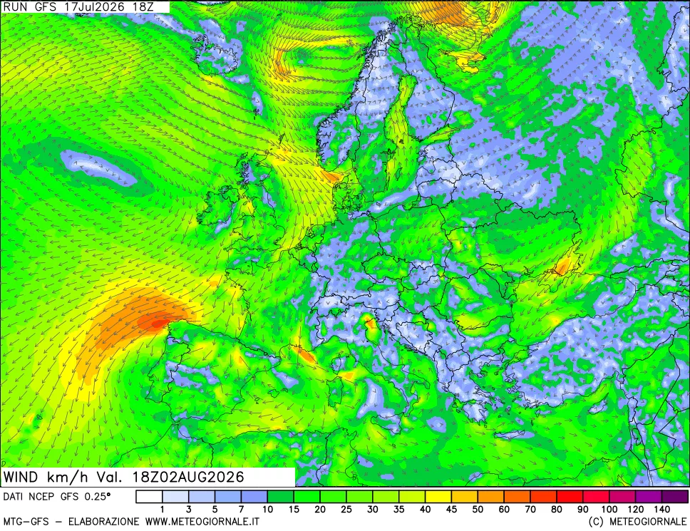 mappa 10 m Vento forza e direzione