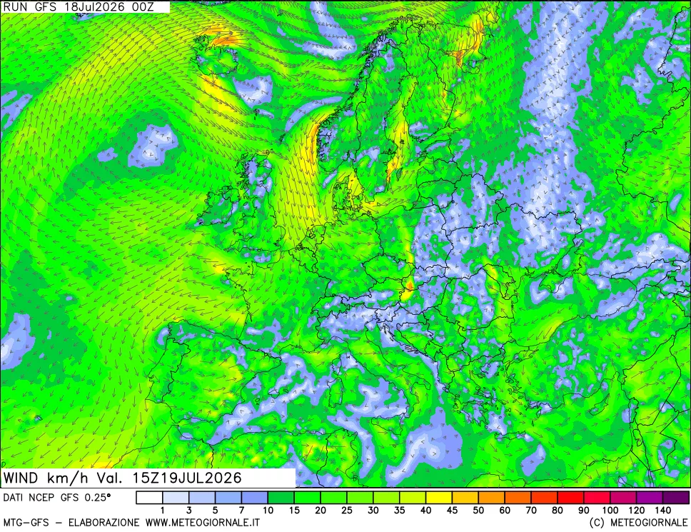 mappa 10 m Vento forza e direzione