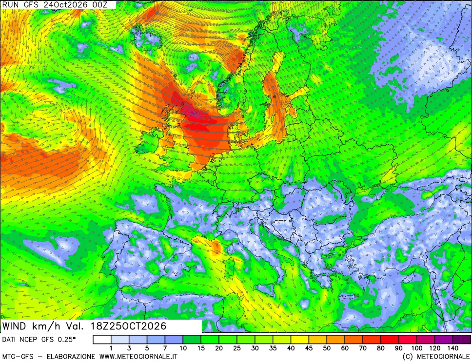 mappa 10 m Vento forza e direzione