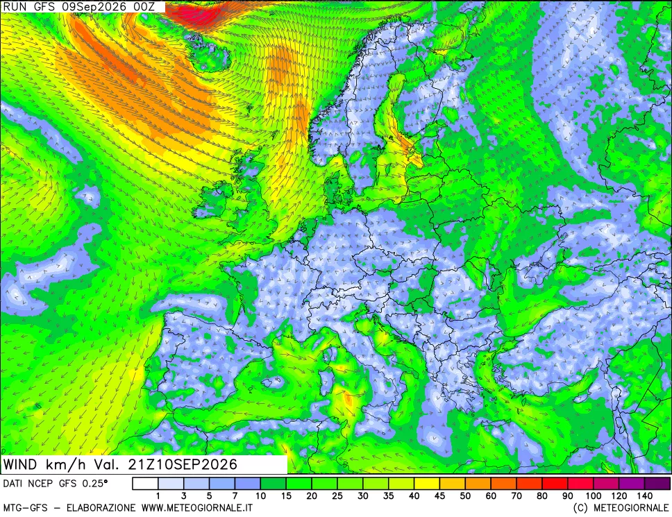 mappa 10 m Vento forza e direzione