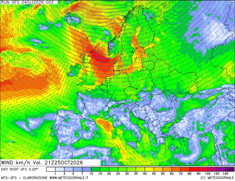 mappa 10 m Vento forza e direzione
