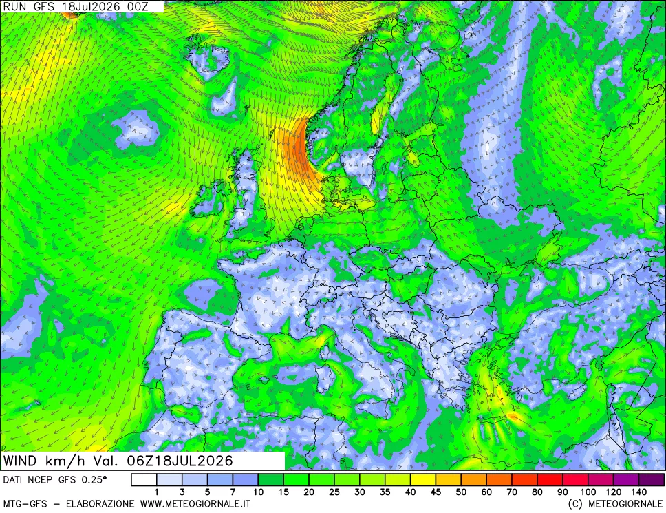 mappa 10 m Vento forza e direzione