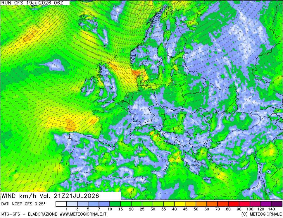 mappa 10 m Vento forza e direzione